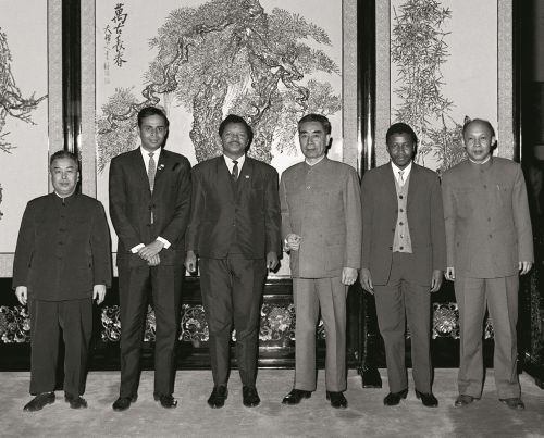 1965年2月28日，周恩来总理会见应外交学会邀请访华的南非泛非主义者大会代理主席勒巴洛一行。